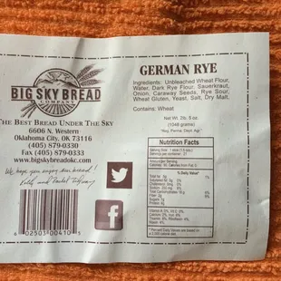 Simple ingredients in all of their breads. The rye is so good.