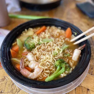 Spicy shrimp noodle soup.