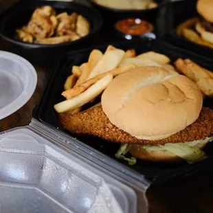 a chicken sandwich and fries