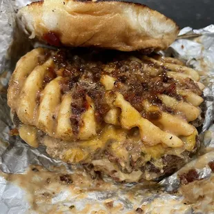 Butter my Buns with two Pattie's and double peanut butter sauce and jam