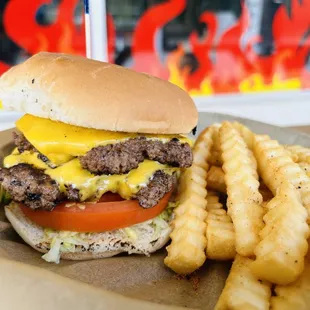 a burger and french fries