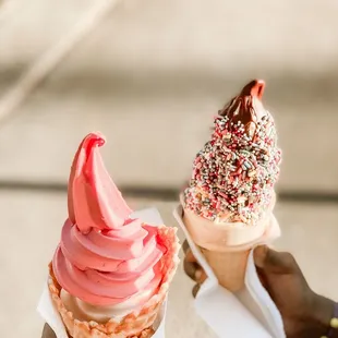 Raspberry Blood Orange Sorbet(limited)+ Vegan oat vanilla and Vegan oat vanilla, hard chocolate shell, sprinkles