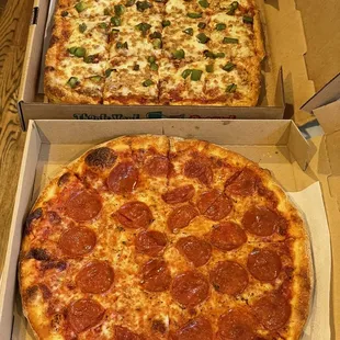 New York Style (Medium) Pizza, Sicilian Style (Medium) Pizza