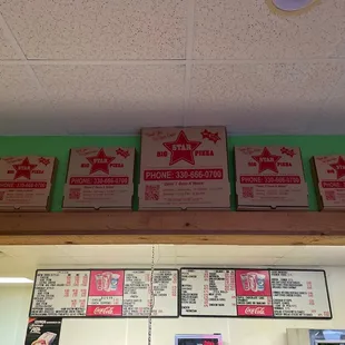 Menu &amp; sizes of pizza boxes