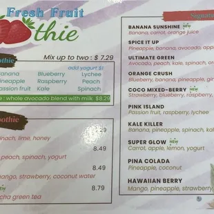 Smoothie options