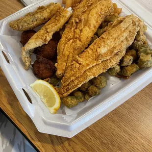 Fried Whiting Platter with fried okra and fries