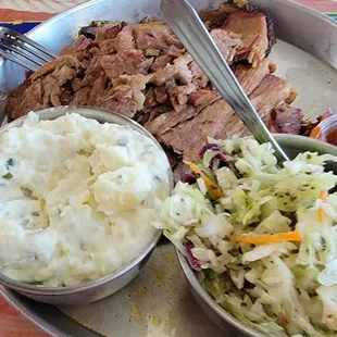 Brisket plate with potato salad and slaw