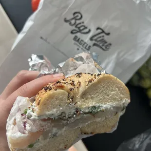 The Old Man and the Sea Sandwich on an Everything Bagel