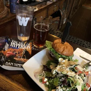 Brewpub burger with a side of house salad!