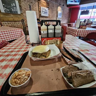 Pulled pork sammy, brisket, spare ribs, red slaw