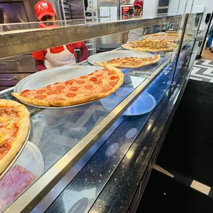 pizzas on the counter