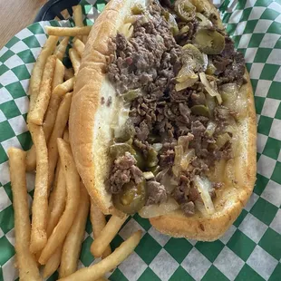 Cheese steak with onions and jalepenos