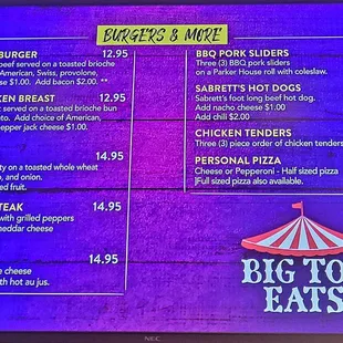 Menu Burgers and more
