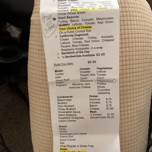 a list of items for sale