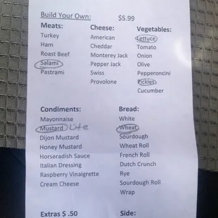 Sandwich menu (mayo is NOT selected)