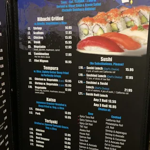 sushi and sashimi, menu
