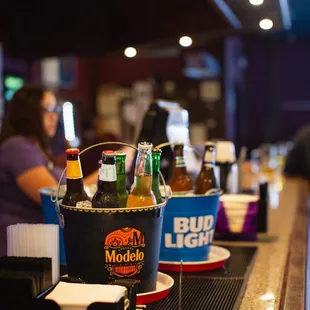 a bucket of bud light beer