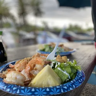 a plate of food on a picnic table