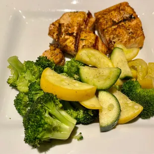 Blackened salmon and mixed vegetables