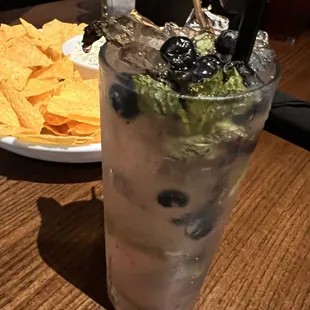 Blueberry mojito chips and spinach dip.