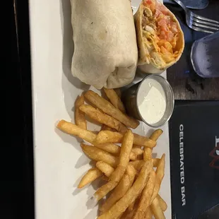 Buffalo Chicken Wrapper with fries