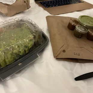 Nachos, chicken tacos, chips &amp; gauc