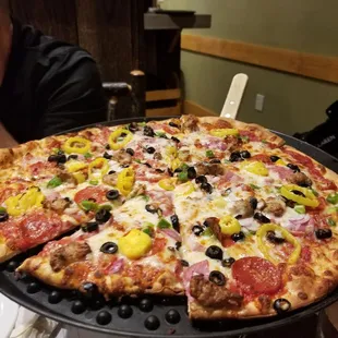 The Forager pizza with added banana peppers