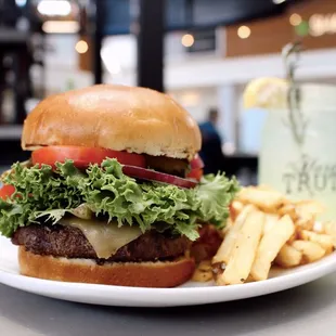 a burger and fries