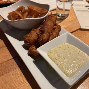 Fish and onion rings (subbed for chips)