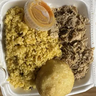 Jibaro plate with pernil &amp; a papa rellena