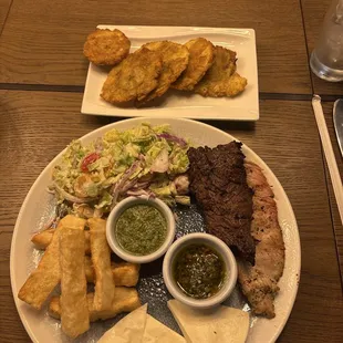Mixed plate and tostones (fried plantains)