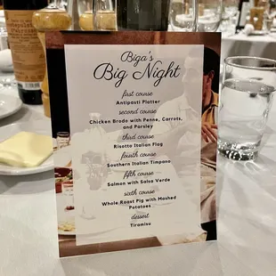 Big Night Menu