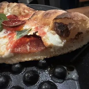 Margarita with Biga pepperoni cross section to see crust size