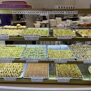 a display of desserts
