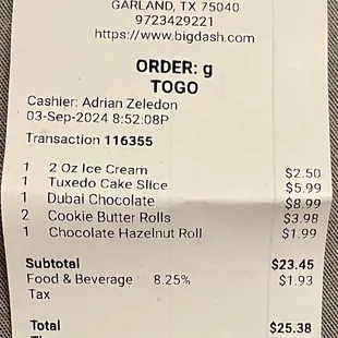 Receipt/Prices 9/3/24