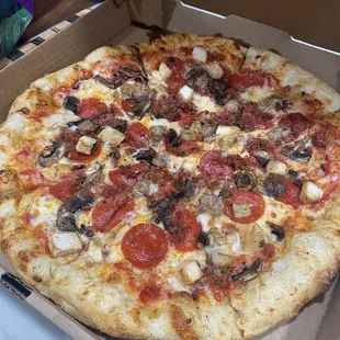 Marvelous meat pizza with mushrooms added