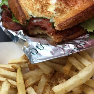 Fries and BLT with blue cheese sauce/mayo