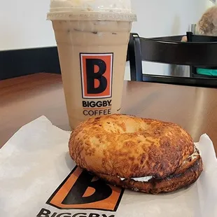 Asiago Bagel &amp; Spotted Owl Latte