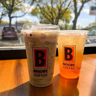 Mint creme freeze + a lemonade and red bull concoction