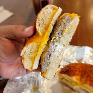 Sausage Egg &amp; Cheese On Asiago Bagel