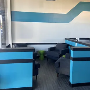 Lounge area with comfy chairs.