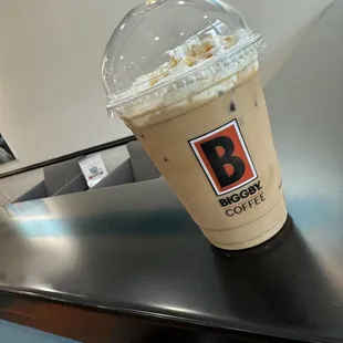 White chocolate and caramel iced latte