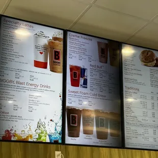 menus and drinks