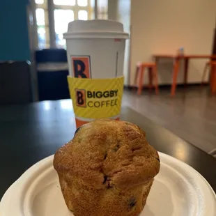 a muffin on a paper plate