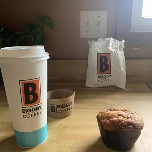 a cup of coffee and a muffin