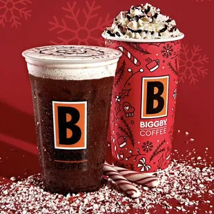 a cup of coffee and a candy cane