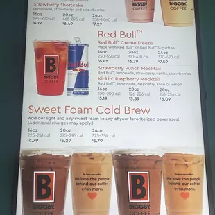 Menu Items cold brew and crème freeze
