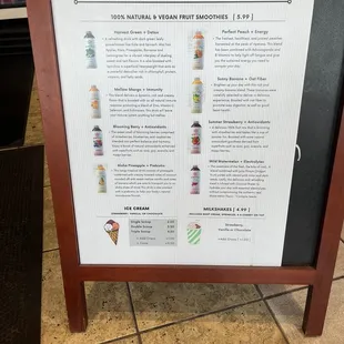 Scoops, shakes, &amp; smoothies menu