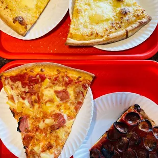 Bottom left - Hawaiian slice  Bottom right - Angelo square Top - The Bianca