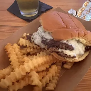 Smash burger with crispy fries